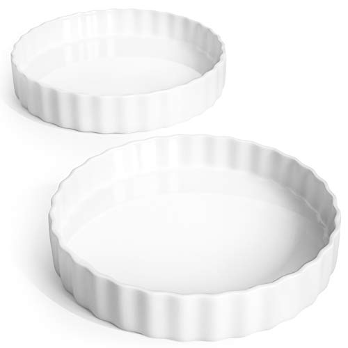 LE TAUCI Quiche Tart Pan, 9.5 Inches Ceramic Fluted Pie Dish, Quiche Lorraine, Chicken Pot Pie, Set of 2, White