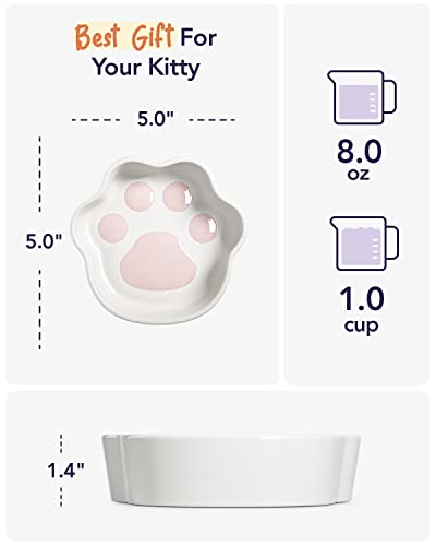 LE TAUCI Cat Food Bowl Ceramic, 8 Oz Small Cat Food Dishes for Indoor Cats, Cat Water Bowl, Relief Whisker Fatigue Cat Bowls, Cute Paw Shaped Kitten Bowls, Cat Plates, Small Animal Food Bowl