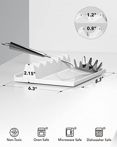 LE TAUCI Ceramic Spoon Rest for Stove Top, Spoon and Lid Rest for Kitchen Counter, Spoon Holder with Drip Pad for Multiple Utensils, Heat-Resistant, Housewarming Gift - 9 inch, Set of 1, White