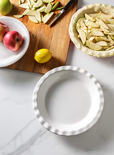 LE TAUCI Ceramic Pie Pans for Baking, 9 Inches Pie Plate for Apple Pie, Round Baking Dish, 36 Ounce Deep Dish Pie Pan, Set of 2, White