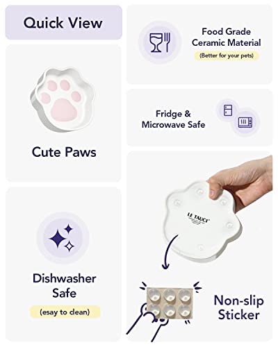 LE TAUCI Cat Food Bowl Ceramic, 8 Oz Small Cat Food Dishes for Indoor Cats, Cat Water Bowl, Relief Whisker Fatigue Cat Bowls, Cute Paw Shaped Kitten Bowls, Cat Plates, Small Animal Food Bowl