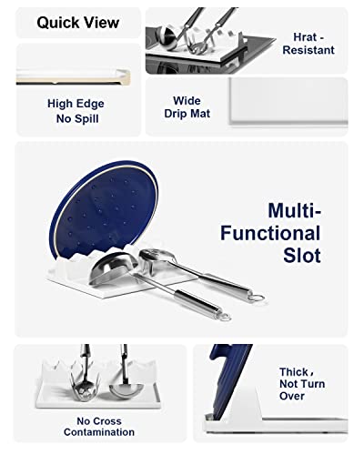 LE TAUCI Ceramic Spoon Rest for Stove Top, Spoon and Lid Rest for Kitchen Counter, Spoon Holder with Drip Pad for Multiple Utensils, Heat-Resistant, Housewarming Gift - 9 inch, Set of 1, White