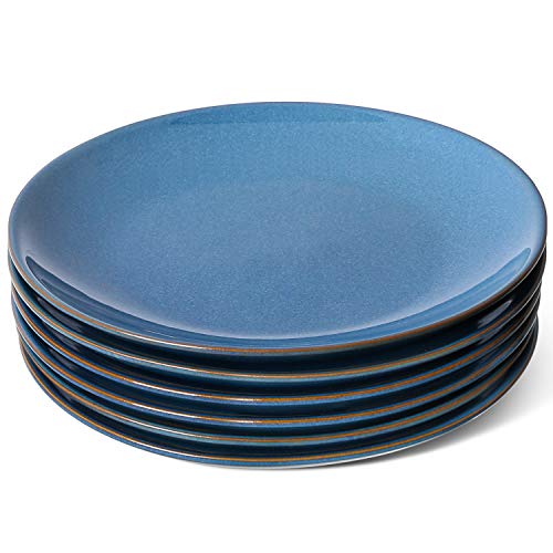 LE TAUCI Dinner Plates 10.5 Inch, Ceramic Round Reactive Glaze Serving Dishes for Thanksgiving & Christmas, Set of 6 - Ceylon Blue