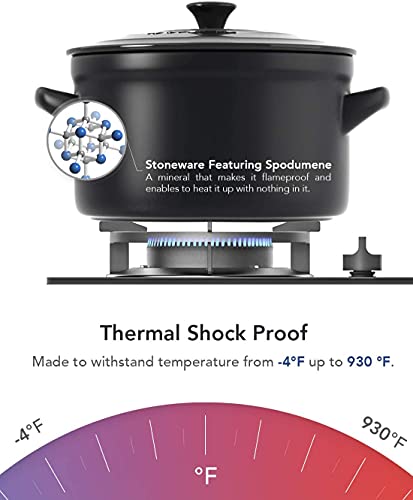 LE TAUCI 3 Quart Dutch Oven Pot with Lid, for No Knead Bread, Sourdough Loaf, Bread Clothe Baker, Ceramic Casserole Dish, Stove to Oven, Non-Coated, Use as Bread Pan, Soup Pot, Stew Pot, Black