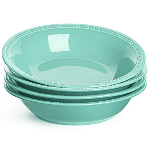 LE TAUCI 26 Ounce Beaded Pasta Bowls, Ceramic Bowl Set for Cereal, Salad, 9 Inch - Turquoise