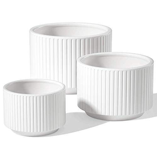 LE TAUCI Plant Pots, Large Planter Ceramic, 9.3+8+6.7 inch Pots for Plants with Drainage Holes, Garden Planters Outdoor, Indoor House Plants, Cylinder Modern Planter for Home, Set of 3, White