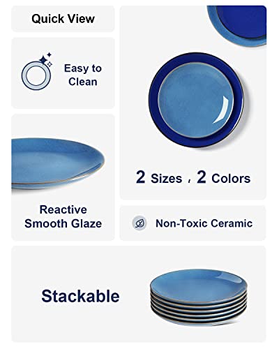 LE TAUCI Dinner Plates 10.5 Inch, Ceramic Round Reactive Glaze Serving Dishes for Thanksgiving & Christmas, Set of 6 - Ceylon Blue