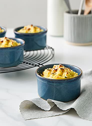 LE TAUCI Ramekins 6 oz, Ceramic Souffle Dishes, Ramekin for Creme Brulee, Lava Cakes, Pudding, Custard Cups, Souffle, Pot Pie, Dip Sauce -3.8 inch, Set of 6, Ceylon Blue