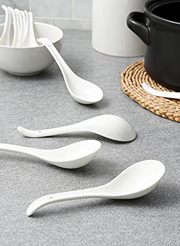 LE TAUCI 7 Inch Soup Spoons, Ceramic Chinese Soup Spoons, Asian Soup Spoons, Japanese Spoon Large for Cereals Ramen Pho Wontons Oatmeal Porridge Dumpling Miso Noodles, Set of 8, White