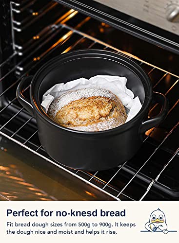 LE TAUCI 3 Quart Dutch Oven Pot with Lid, for No Knead Bread, Sourdough Loaf, Bread Clothe Baker, Ceramic Casserole Dish, Stove to Oven, Non-Coated, Use as Bread Pan, Soup Pot, Stew Pot, Black