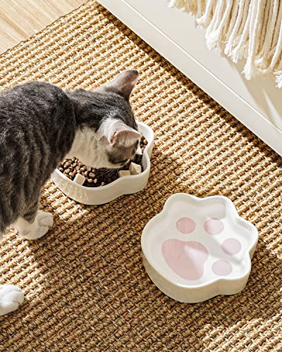 LE TAUCI Cat Food Bowl Ceramic 8 Oz Small Cat Food Dishes for Indoor Cats Cat Water Bowl Relief Whisker Fatigue Cat Bowls Cute Paw Shaped Kitten